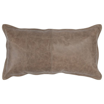 Cheyenne 100% Leather 14"x26" Throw Pillow, Taupe