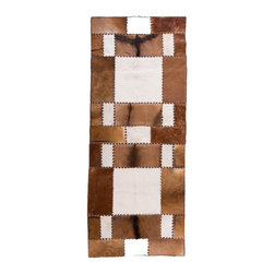 Unique Handmade Cowhide Patchwork Hallway & Stair Runner, Brown White, 6'8"x2'7" - Hall And Stair Runners