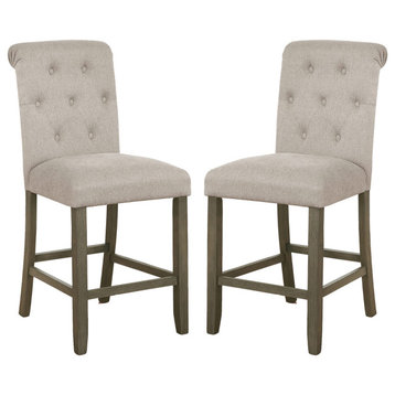 Set of 2 Counter Height Dining Chair, Beige and Rustic Brown