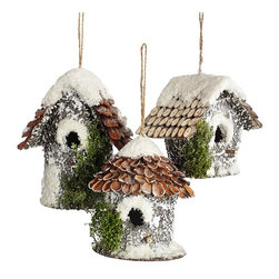 SNOWY BIRDHOUSE ORNAMENTS - SET OF 3 - Products