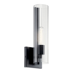 Kichler Lighting, LLC. - Jemsa 14" 1 Light Wall Sconce With Clear Fluted Glass, Black - Wall Sconces