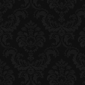 SK34750 Norwall Wallcoverings Simply Silks 3 Damask Emboss Black Wallpaper