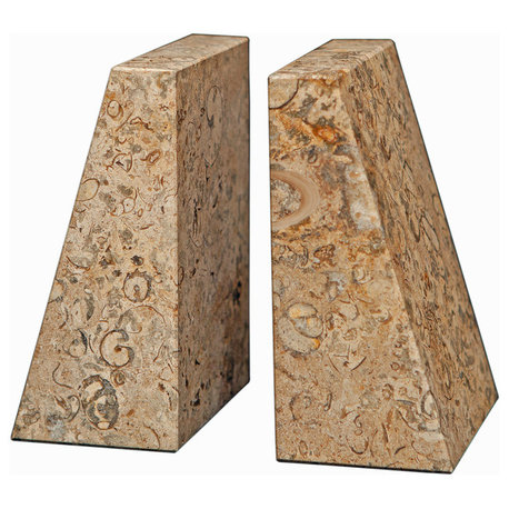 Platanus Collection Black and Gold Marble Bookends, Fossil Stone