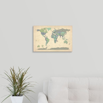 World map showing latitude and longitude - blue Wrapped Canvas Art Print, 1