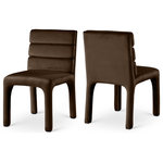 Meridian Furniture - Kai Upholstered Dining Chair, Brown, Velvet, Set of 2 - Create a refined yet modern vibe in your dining room with the addition of these Kai velvet dining chairs to your space. These lovely chairs feature a contemporary look that makes them the center of attention. Luxurious brown velvet upholster covers the chair's back, seat, and legs, lending it a soft-to-the-touch feel, and the back is padded with soft foam and channel tufted for added comfort dinner guests can appreciate.