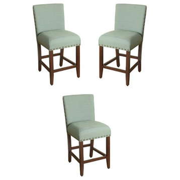 Home Square 24" Fabric Counter Height Barstool in Seafoam Green - Set of 3