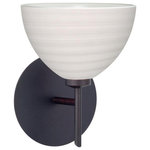 Besa Lighting - Brella 1 Light Wall Sconce, Bronze, LED, Chalk Glass - Brella has a classical bell shape that complements aesthetic, while also built for optimal illumination. Our Chalk glass is a soft white opal cased glass that is handcrafted with spiraling strokes of off-white color, emphasizing the subtle brush pattern. The silvery rippled design is subdued and harmonious. Unlit, it appears as simply a textured surface like spun silk, but when lit the texture comes alive. The smooth satin finish on the clear outer layer is a result of an extensive etching process, with the texture of the subtle brushing. This blown glass is handcrafted by a skilled artisan, utilizing century-old techniques passed down from generation to generation. The mini sconce is equipped with a decorative lamp holder mounted to either a low profile round or square canopy. These stylish and functional luminaries are offered in a beautiful brushed Bronze finish.