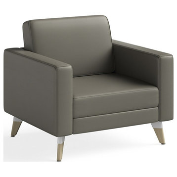 Safco Contemporary Lounge Chair Resi Feet Gray Vinyl with Wood Legs