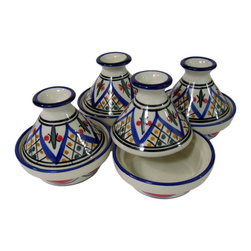 Le Souk Ceramique - Mini Stoneware Tagines, Set of 4, Tabarka Design - Specialty Cookware