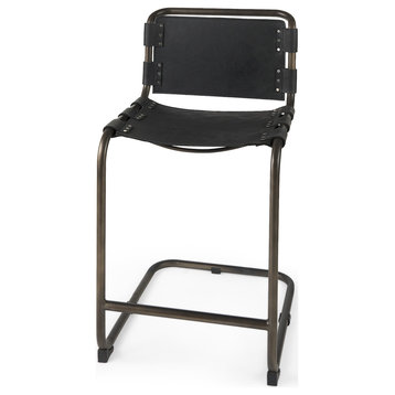 Berbick 21L x 25W x 38H Black Leather With Iron Frame Counter Stool