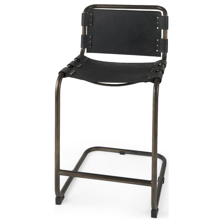 Berbick 21L x 25W x 38H Black Leather With Iron Frame Counter Stool