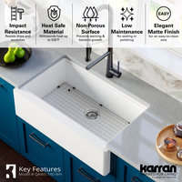 Karran 34" Quartz Farmhouse Single Bowl Workstation Kitchen Sink, White
