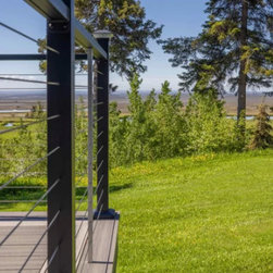 Voyage Decking in Sierra and Tundra with Contemporary Cable Rail in Textured Bla - Deck Tiles And Planks