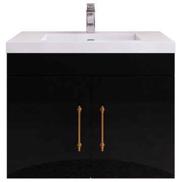Rosa 30" Wall Mounted Vanity with Reinforced Acrylic Sink, High Gloss Black