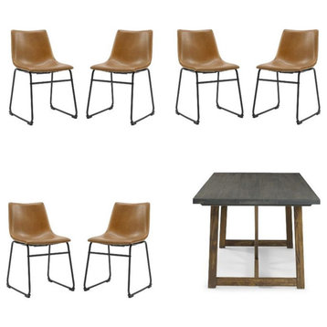 Home Square 7-Piece Set with Wood Dining Table & 6 Dining Chairs