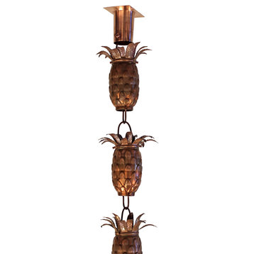 Pineapple Theme Copper Rain Chain With Installation Kit, 14 Foot