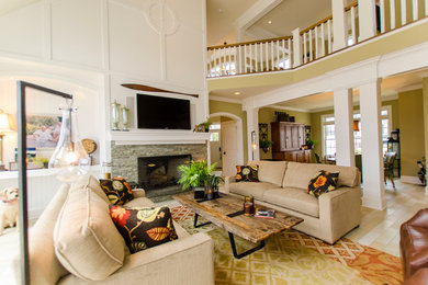 Photo of a transitional living room in Cleveland.