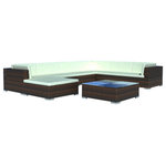 vidaXL - vidaXL Patio Furniture Set 8 Piece Sofa with Coffee Table Poly Rattan Brown - This rattan patio lounge set combines style and functionality, and will become the focal point of your garden or patio. The whole furniture set is designed to be used outdoors year-round. Thanks to the weather-resistant and waterproof PE rattan, the lounge set is easy to clean, hard-wearing and suitable for daily use. The lounge set features a sturdy powder-coated steel frame, which is highly durable. It is also lightweight and modular, which makes it completely flexible and easy to move around to suit any setting. The thick, removable cushions are highly comfortable and easy to wash. Delivery includes 3 corner sofas, 3 center sofas, 1 ottoman, 1 tea table, 7 seat cushions and 9 back cushions. Note 1): We recommend covering the set in the rain, snow and frost.Note 2): This item will be shipped flat packed. Assembly is required; all tools, hardware and instructions are included.