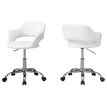 White Faux Leather Seat Swivel Adjustable Task Chair Fabric Back Steel Frame