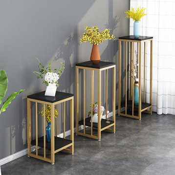 Simple Modern Home Plant Stand for Indoor Porch, Balcony, Gold/black, H37.4"