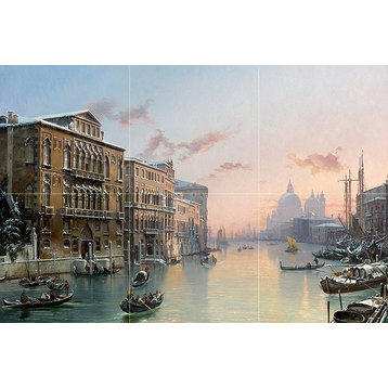 Tile Mural Kitchen Backsplash a Winter View of the Grand Canal Venice, Marble