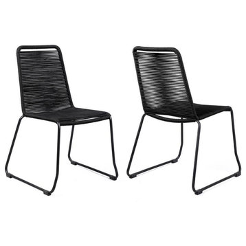 Shasta Outdoor Patio Dining Chair in Black Powder Coated Finish and Black...