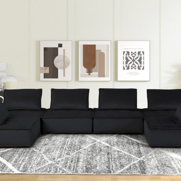 Anna 160" Velvet 6-Seater U-Shape Modular Sectional Sofa