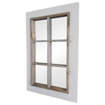 My Barnwood Frames - White Windowpane Mirror Withreclaimed Wood Trim, 26"x30" - This Mirror is one of our favorites. We took our very popular Rustic White Windowpane Mirror and changed it up just a bit. We use new wood painted white to add a simple inviting look and then finish off the inside panes with reclaimed wood. This combination adds the perfect touch to your home when trying to add the modern farmhouse look. This will be a favorite for many. D-ring hanging hardware is included with each mirror allowing you to decide whether to hang it horizontally or vertically.