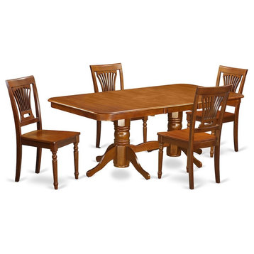 5-Piece Dining Room Set, Table and 4 Chairs, Saddle Brown Without Cushion