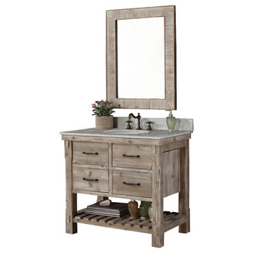 olid Wood Vanity With Carrera Marble Top, 36", Carrera White Marble Top