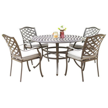 Fletcher 5-Piece Outdoor Aluminum Dining Set With Cushions, Espresso Brown/Cast