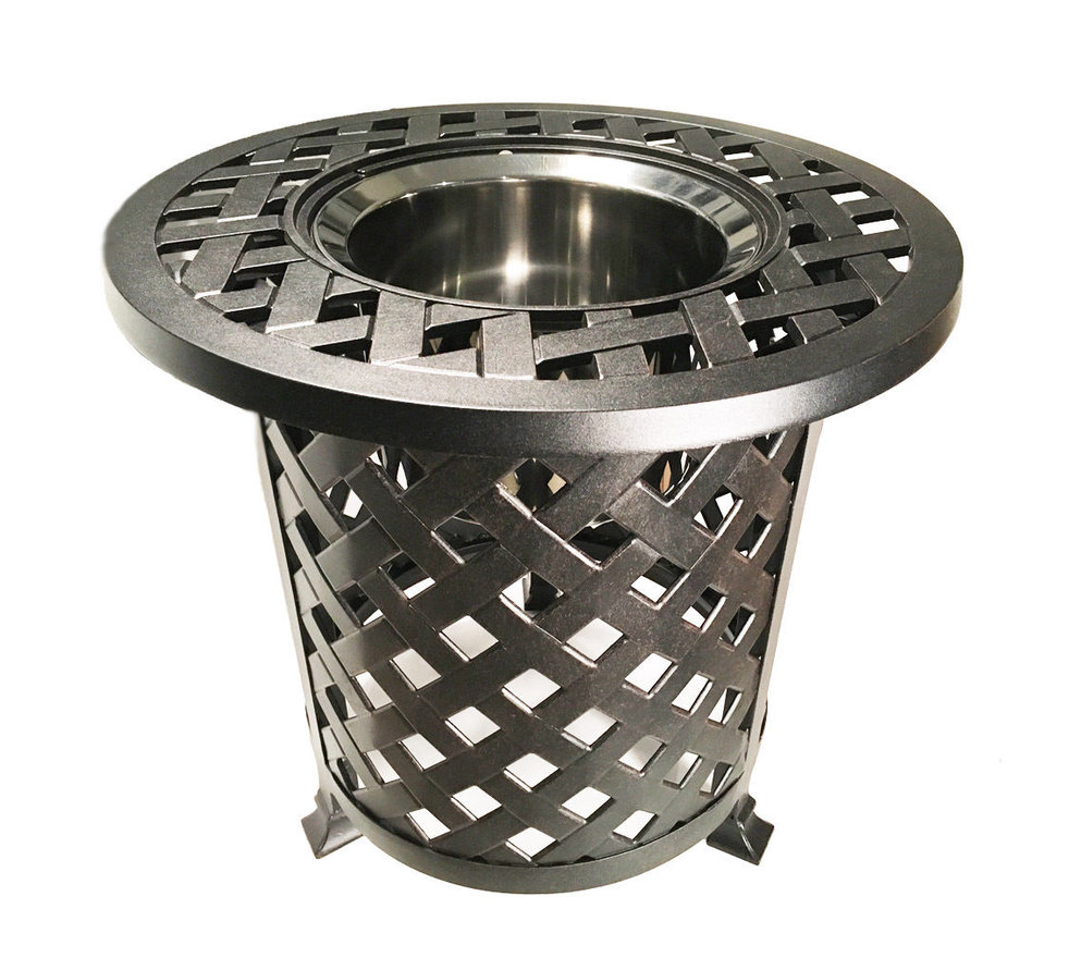 Round Patio End Table with Ice Bucket Insert Cast Aluminum Outdoor ...