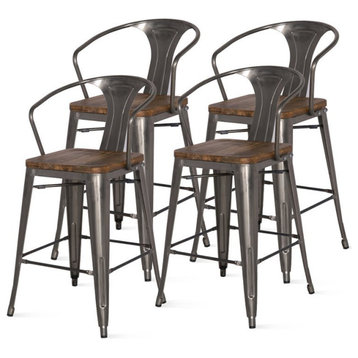 New Pacific Direct Metropolis 26" Metal Counter Stool in Gray/Silver (Set of 4)