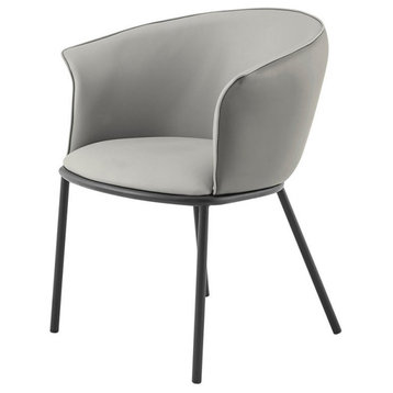 New Pacific Direct Seymor 17.5" Metal and Leather Dining Chair with Arms in Gray