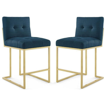 Home Square 2 Piece Upholstered Metal Counter Stool Set in Gold and Azure