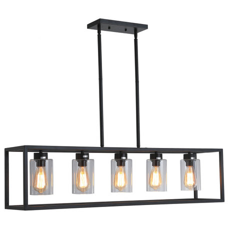 5-light Kitchen Pendant Lighting Industrial Linear Chandelier Matte Black, Black