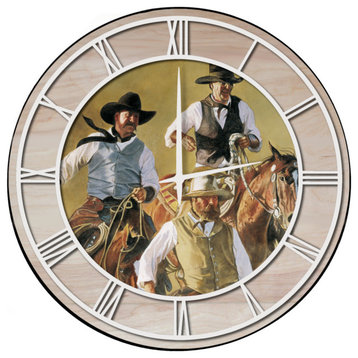 Wall Clock With Woodgrain Accent, That Western Spirit, White Numbers 24"x24"