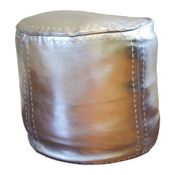 Silver Metallic Leather Pouf - Products