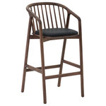 Armen Living - Echo, Walnut Wood/Black Faux Leather, Bar Stool, 30", Single - Introducing the Echo Walnut Wood and Faux Leather Bar or Counter Stool  a sleek and versatile addition designed to elevate your indoor spaces with contemporary allure. Whether enhancing your dining room, kitchen, or creating a stylish bar area, these stools seamlessly blend design and practicality. Crafted with meticulous attention to detail, the Echo stool showcases a stunning combination of Walnut wood and sumptuous faux leather upholstery. The modern design ensures a timeless aesthetic that effortlessly integrates into various interior styles, making it an ideal choice for those seeking a cohesive and refined furniture piece. Ideal for both bar and counter heights, these stools offer flexible seating options to suit your specific needs. The faux leather upholstery not only adds a touch of sophistication but also ensures easy cleaning and maintenance, combining style with practicality for everyday use. The Echo Walnut Wood and Faux Leather Bar and Counter Stool are more than just seating solutions; they are design elements that make a statement. The Echo barstool is available in 26-inch and 30-inch seat heights with either a Black Oak or Natural Walnut wood frame paired with high-quality black faux leather.