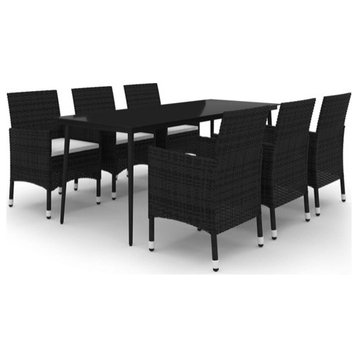 vidaXL Patio Dining Set 7 Piece with Cushions Poly Rattan and Glass Furniture