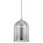 Hudson Valley - Dorval 1-Light Pendant, Aged Brass - Dorval's layered design adds mystery and elegance. A smoked glass shade, suspended from an Aged Brass stem, covers a perforated metal dome with a diffuser and matching brass finial detail to create a modern layered design.