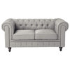 Traditional Elegant Loveseat, Rolled Arms & Button Tufting, Grey Fabric