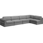 Meridian Furniture - Beckham Linen Textured Fabric 5-Piece Modular L-Shaped Sectional, Grey - Liven up your living space with this Beckham grey durable linen polyester fabric sectional. Its grey color complements any contemporary home decor, while its durable linen and polyester fabric upholstery provides you with a soft and comfortable place to sit. This sectional is modular, so you can create infinite configurations, which are easily attached using the attachment latch underneath. Its linen, wood, and foam construction guarantees stability for years to come.