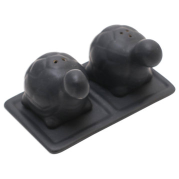 Novica Handmade Tortoise Friends In Black Ceramic Salt And Pepper Set