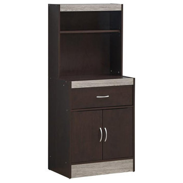 Hodedah 54" Tall Open Shelves 2-Door 1-Drawer Kitchen Cabinet in Chocolate Wood