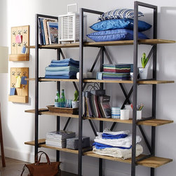 Brucs Large Pine And Iron Rack With 4 Shelves - Towel Racks & Stands