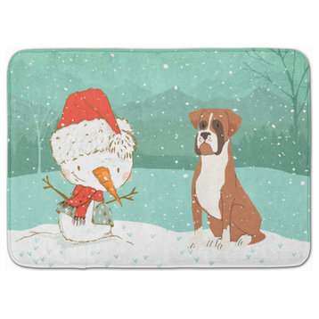 Fawn Boxer and Snowman Christmas Machine Washable Memory Foam Mat