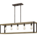 Quoizel - Quoizel Finn Five Light Island Chandelier FNN542RK - Five Light Island Chandelier from Finn collection in Rustic Black finish. Number of Bulbs 5. Max Wattage 100.00 . No bulbs included. The open, airy design of the Finn collection easily complements many home decor styles. The rectangular silhouette is finished in Rustic Black and paired with a painted Natural Walnut finish to create a handsome farmhouse style fixture. The exposed bulbs allow for maximum light flow to illuminate any room. No UL Availability at this time.