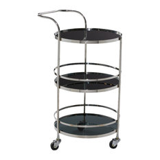 BOWERY HILL 2 Tiered Serving Cart in Clear Glass and Gold 34 H x 27 W x 19 D