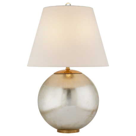 Morton Table Lamp in Burnished Silver Leaf with Linen Shade